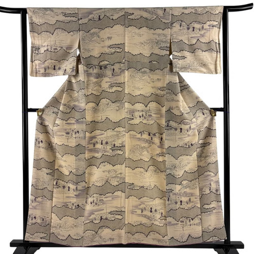 Kimono giapponese komon beige - kimono,