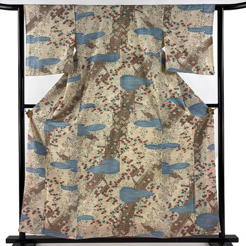 Kimono giapponese komon beige - komon,